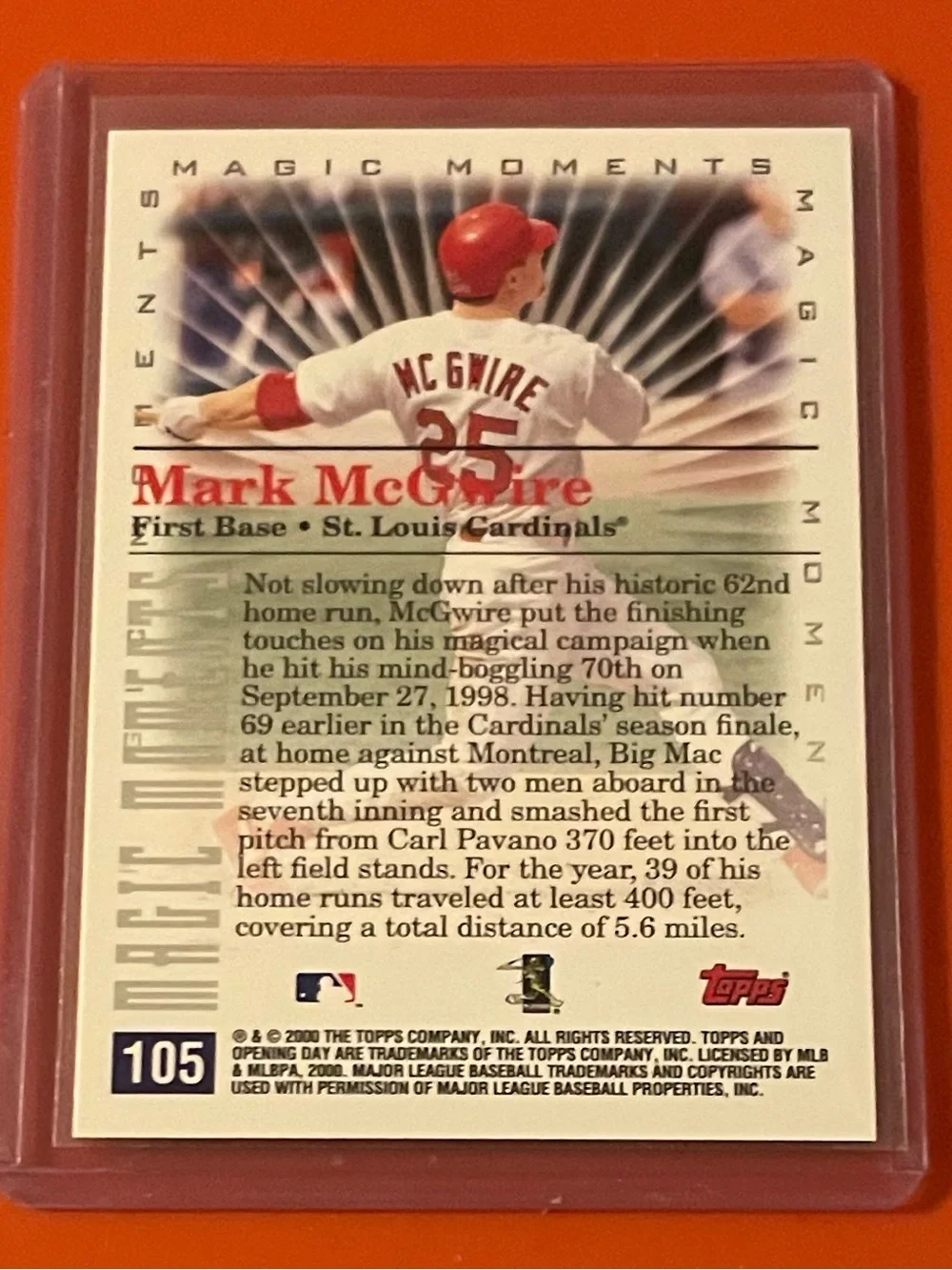 Mark McGwire [Magic Moments] #105 2000 Topps Opening Day Baseball Trading Card